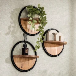Ronde wandplankjes hout set van 3 - Giani Round