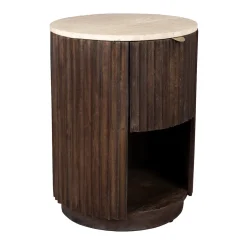 Rond nachtkastje ribbelhout en marmer - Dutchbone Marlow