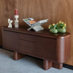 Rond vormig dressoir walnoot - Dutchbone Herman