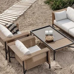 Rotan loungeset fauteuil olefin teddy stof - Brafab Shell