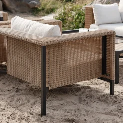 Rotan loungeset fauteuil olefin teddy stof - Brafab Shell