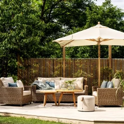 Rotan loungeset met beige olefin kussens - Brafab Sandkorn Set