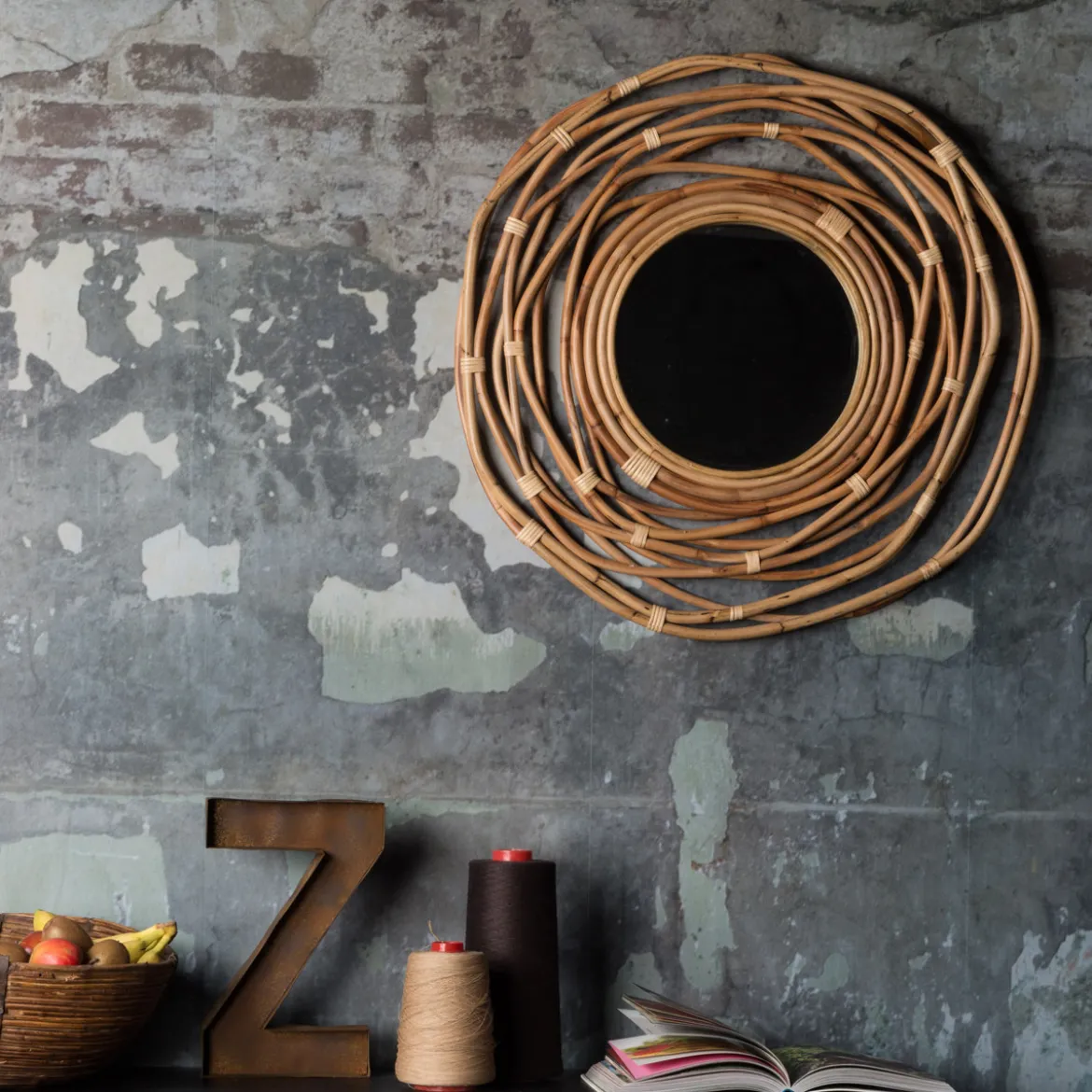 Rotan spiegel rond - Dutchbone Kubu
