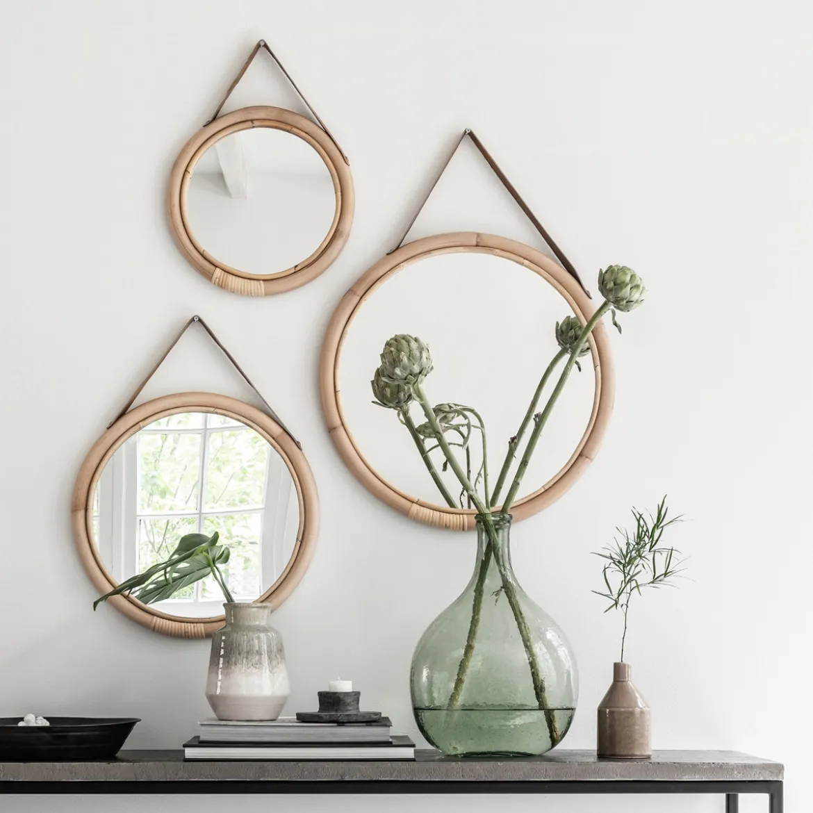 Rotan spiegel set rond - Must Living San Jose
