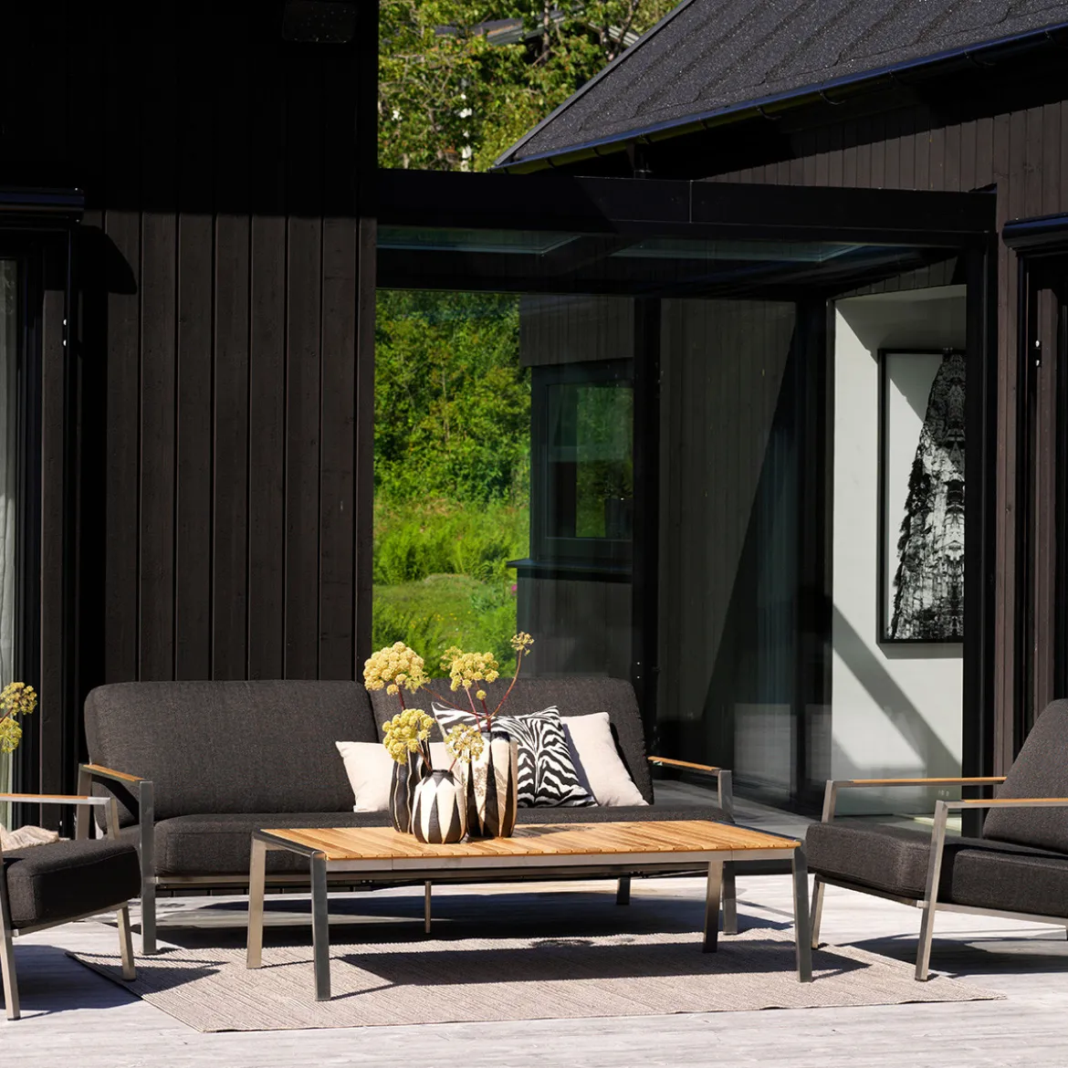 RVS tuin salontafel met teakhout - Brafab Naos