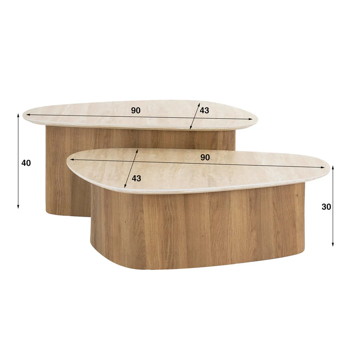 Salontafelset driehoek hout en travertin - Giani Romano
