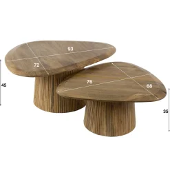 Salontafelset hout met ribbel voet - Giani Wave