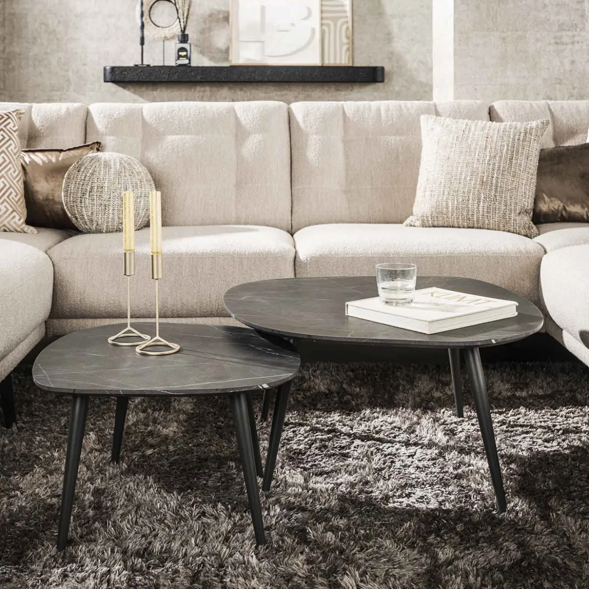 Salontafel set keramiek look - Giani Rock Melamine