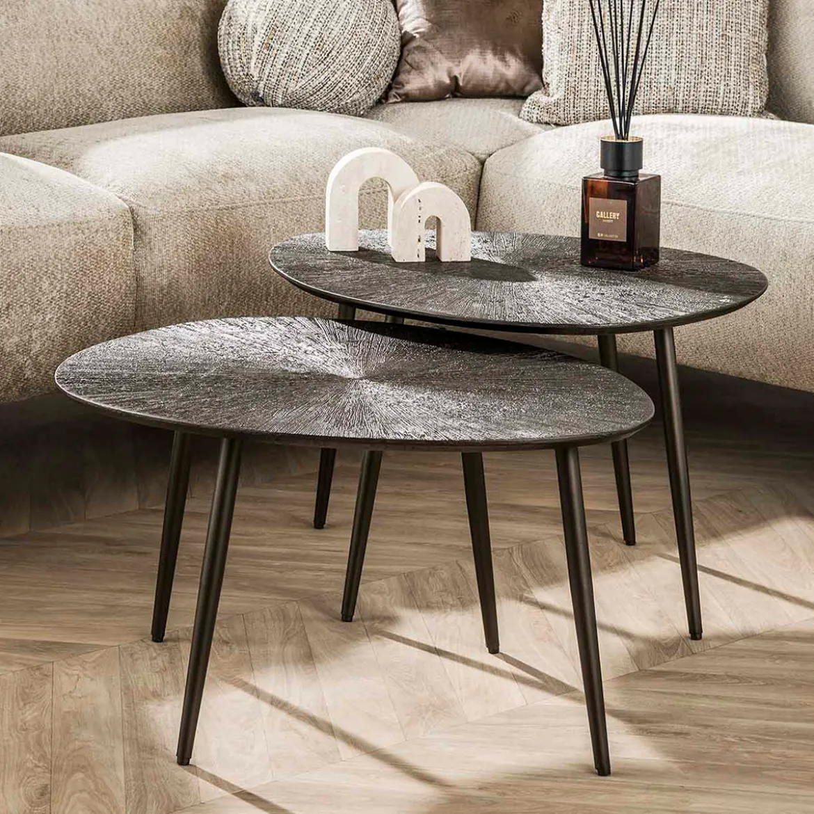 Salontafel set kiezelvorm brons - Giani Ray Metal