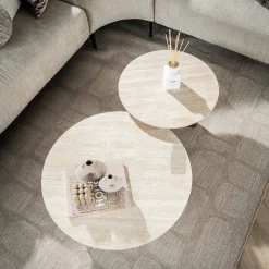 Salontafelset rond hout en travertin - Giani Romano