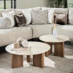 Salontafelset rond hout en travertin - Giani Romano