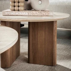 Salontafelset rond hout en travertin - Giani Romano