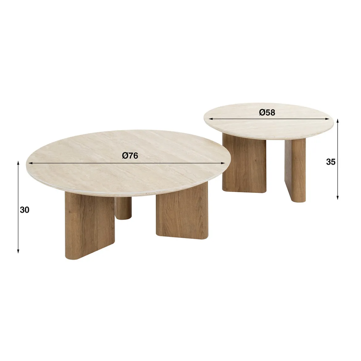 Salontafelset rond hout en travertin - Giani Romano