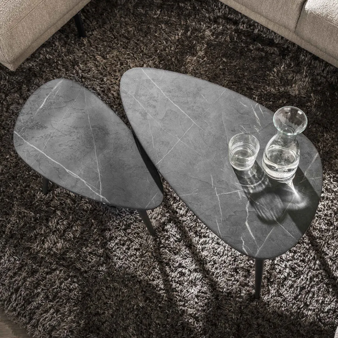 Salontafel set van 2 peervormig organisch - Giani Marble