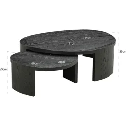 Salontafel set zwart hout organisch - Richmond Interiors Navarino