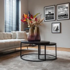 Salontafelset zwart mangohout - Richmond Interiors Catana