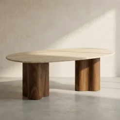 Salontafel walnoot met travertin - Bodio Sora