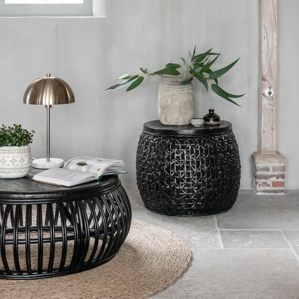 Salontafel zwart rotan rond - Must Living Positano