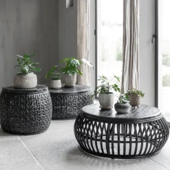 Salontafel zwart rotan rond - Must Living Positano