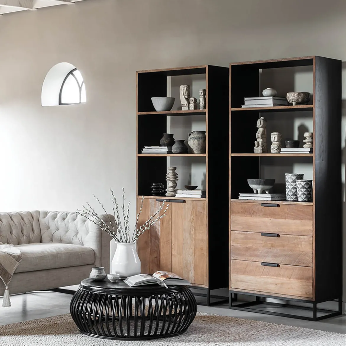 Salontafel zwart rotan rond - Must Living Positano