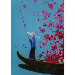 Schilderij - Kare Design Touched Flower Boat Blue Pink