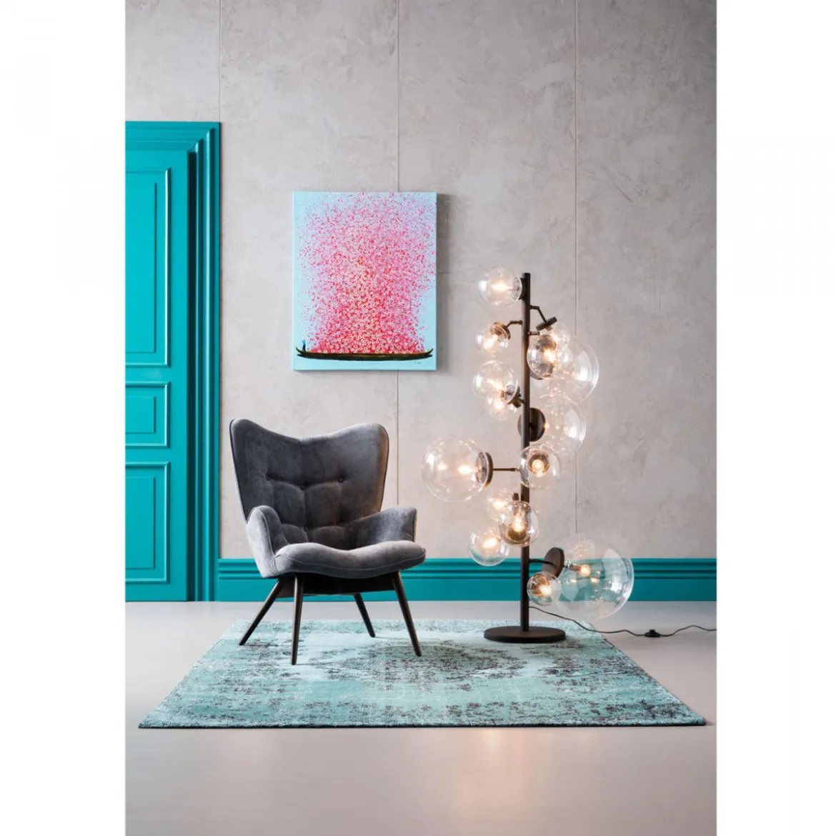 Schilderij - Kare Design Touched Flower Boat Blue Pink