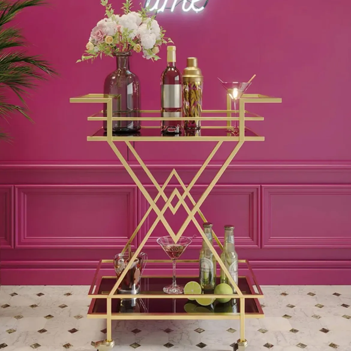 Serveer trolley goud met zwart - Kare Design Pyramids