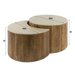 Set salontafels ribbelhout en traverin - Giani Nuovo
