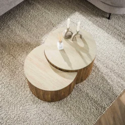 Set salontafels ribbelhout en traverin - Giani Nuovo