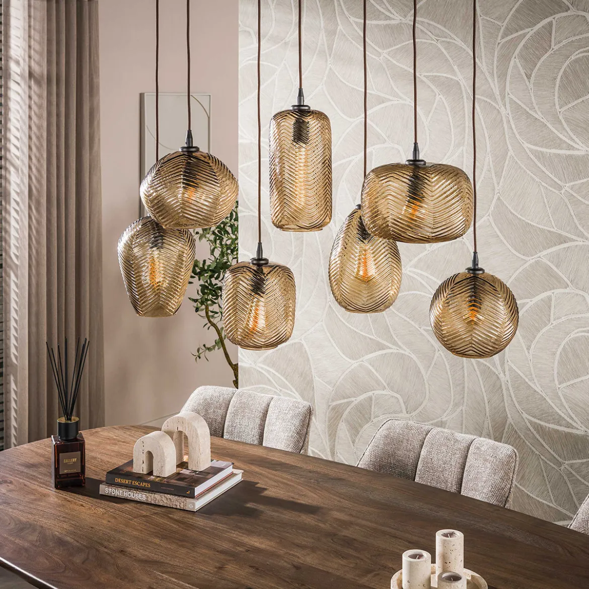 Stijlvolle hanglamp met smoke-bruin glas - Santa Chevron