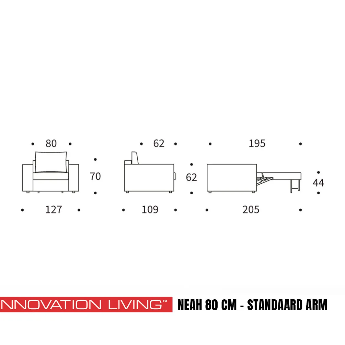 Stoel slaapbank 1-persoons - Innovation Living Neah 80 Standard Arm
