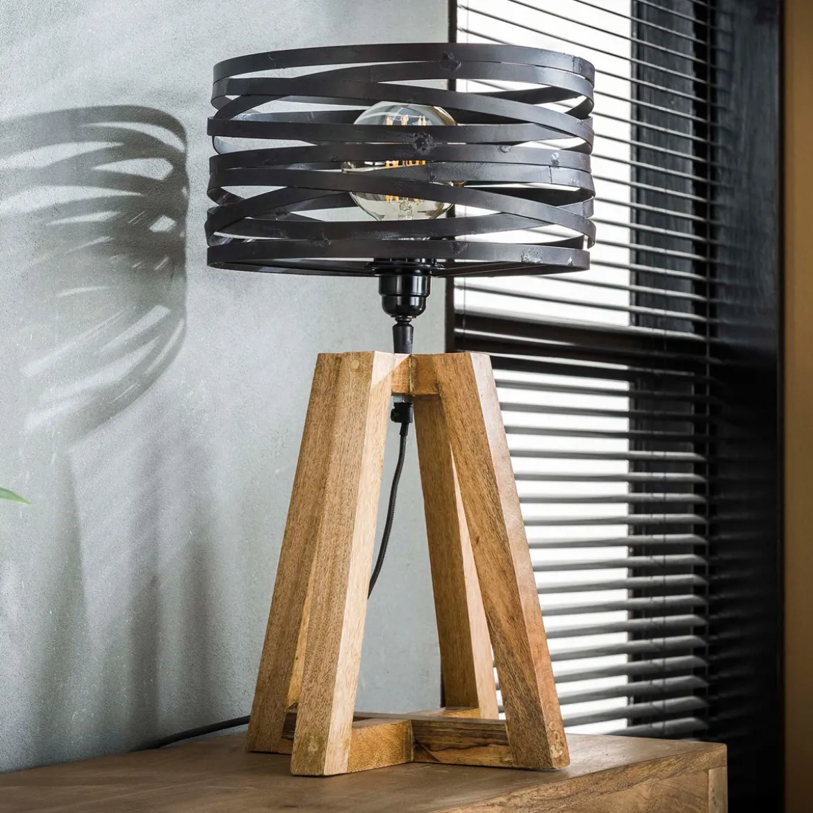 Tafellamp hout met metaal - Santa Roop Grey