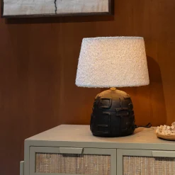 Tafellamp zwart met wit boucle - Dutchbone Renzo