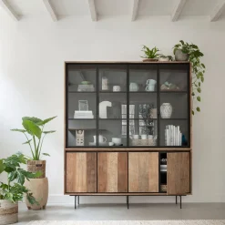 Teak buffetkast met zwarte binnenkant 180 cm - DTP Home Metropole