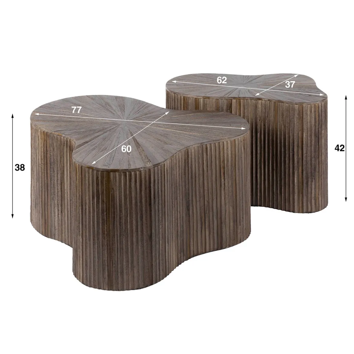 Teak salontafelset met ribbels - Giani Maya Teak Shamrock