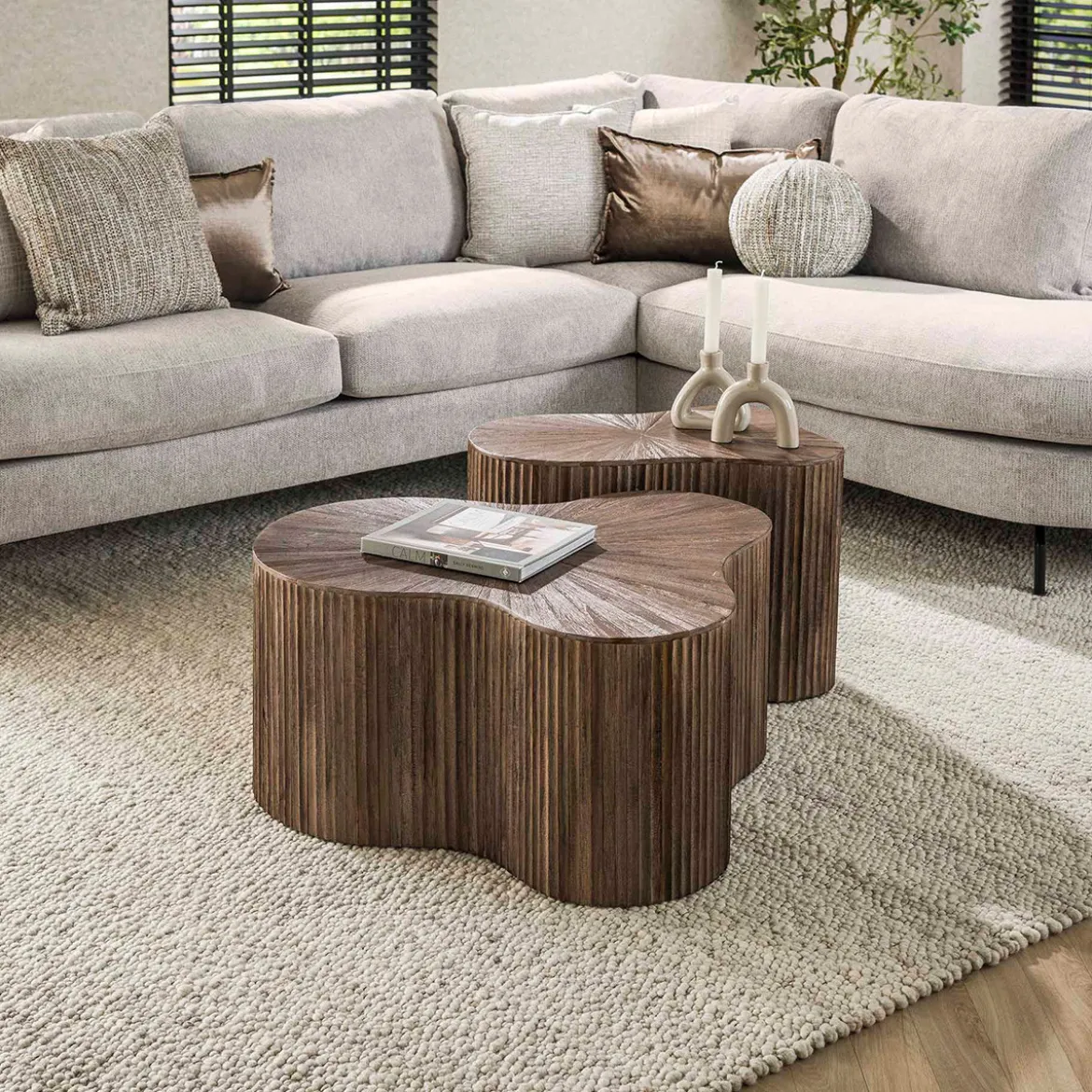 Teak salontafelset met ribbels - Giani Maya Teak Shamrock