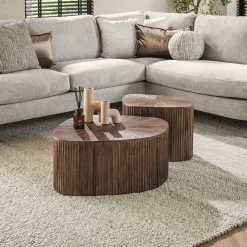 Teak salontafelset met ribbels - Giani Maya Teak Square
