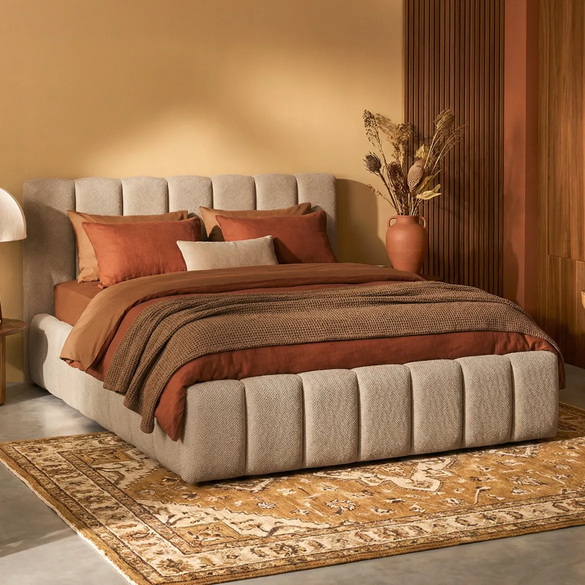 Teddy boucle bedframe met strepen - Bodio Leonor