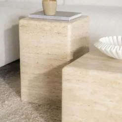 Travertin bijzettafel vierkant - Eleonora Donta