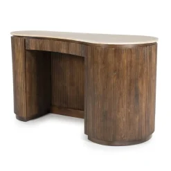 Travertin bureau met ribbel hout - Eleonora Mari