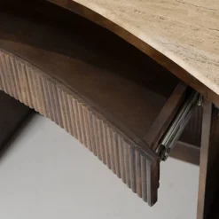 Travertin bureau met ribbel hout - Eleonora Mari