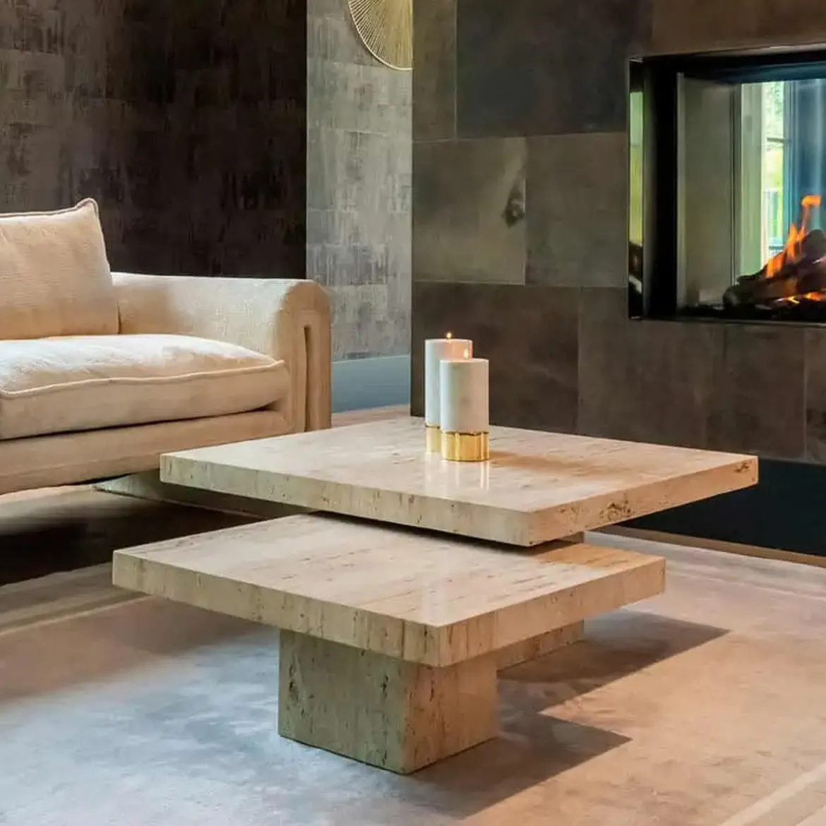 Travertin salontafel set vierkant - Richmond Interiors La Cantera