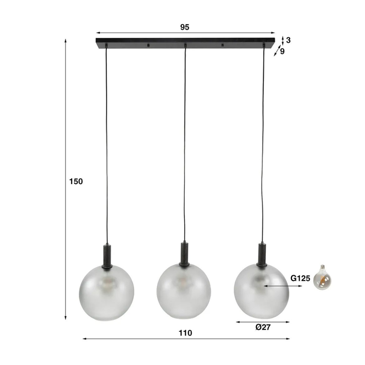 Trio matglazen hanglamp - Santa Bubble Frosted