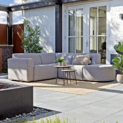 Tuin hoekbank all-weather stof met ronde hocker - Bodio Fendi