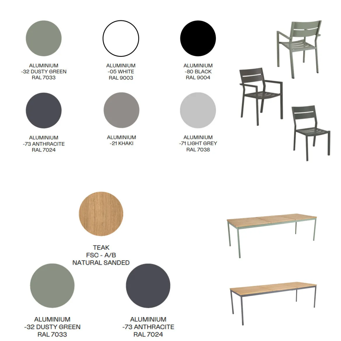 Tuinset 6 persoons teak en aluminium - Brafab Nox/Lola Set