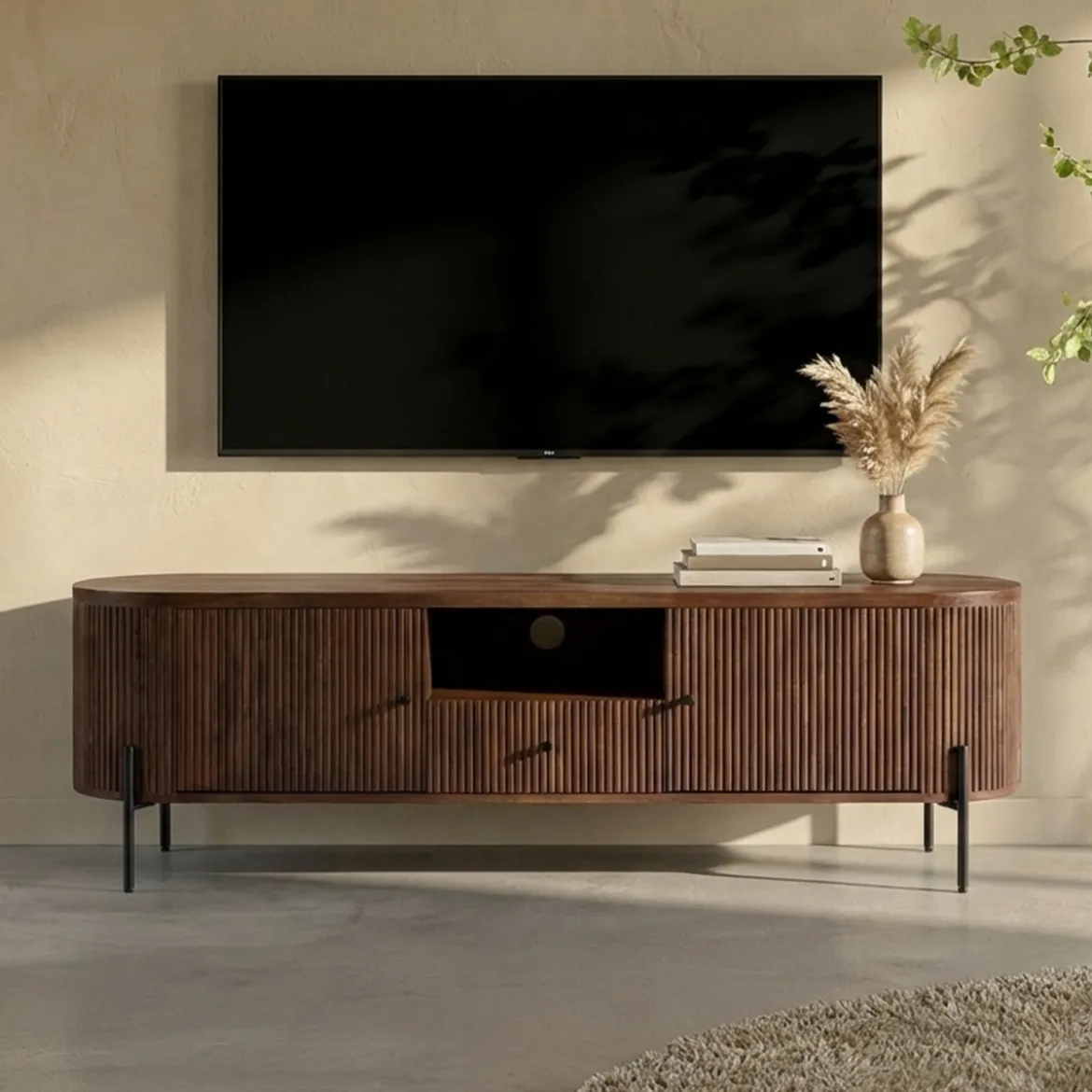 Tv-meubel 160 cm ribbel hout bruin - Bodio Mirah