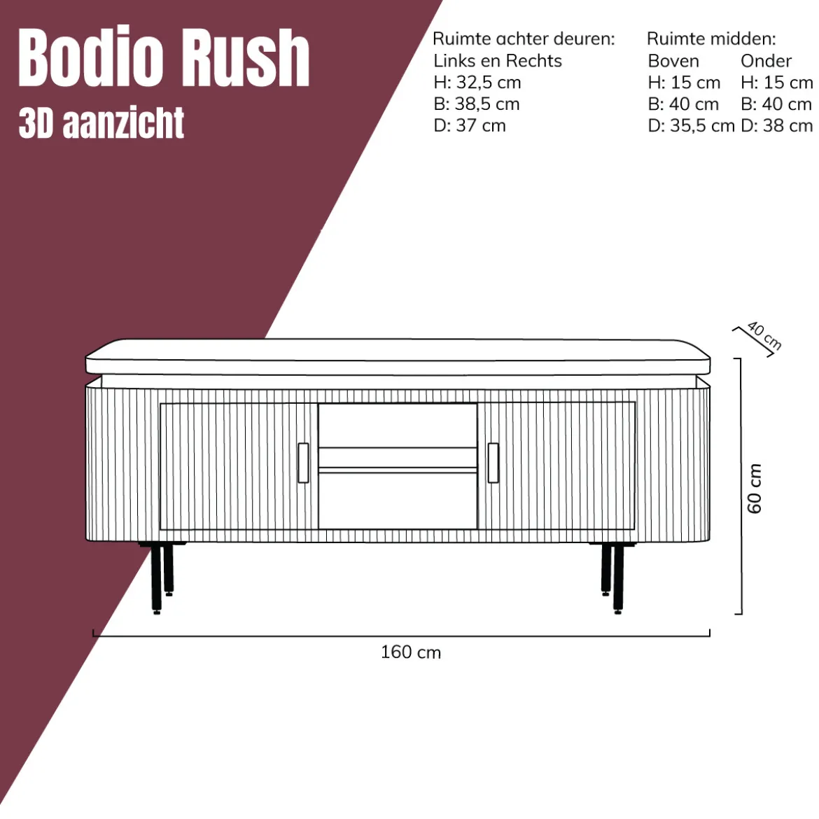 Tv-meubel goud met ribbels - Bodio Rush