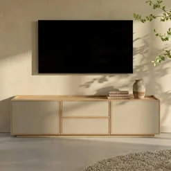 Tv-meubel hout met stoffen deuren - Bodio Noshi