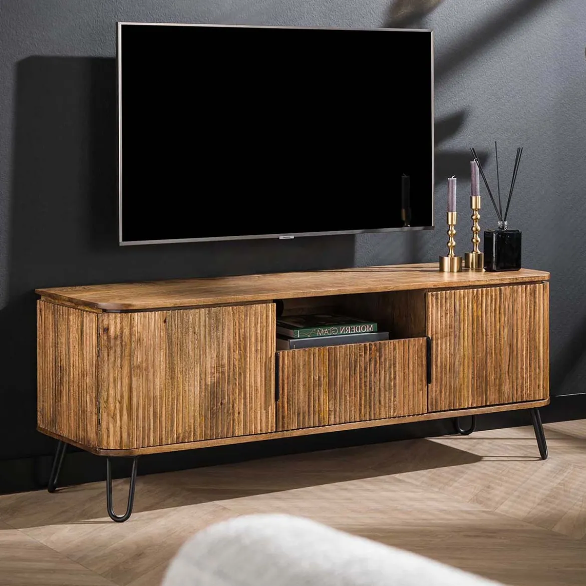 Tv-meubel mango hout met ribbels - Giani Wave