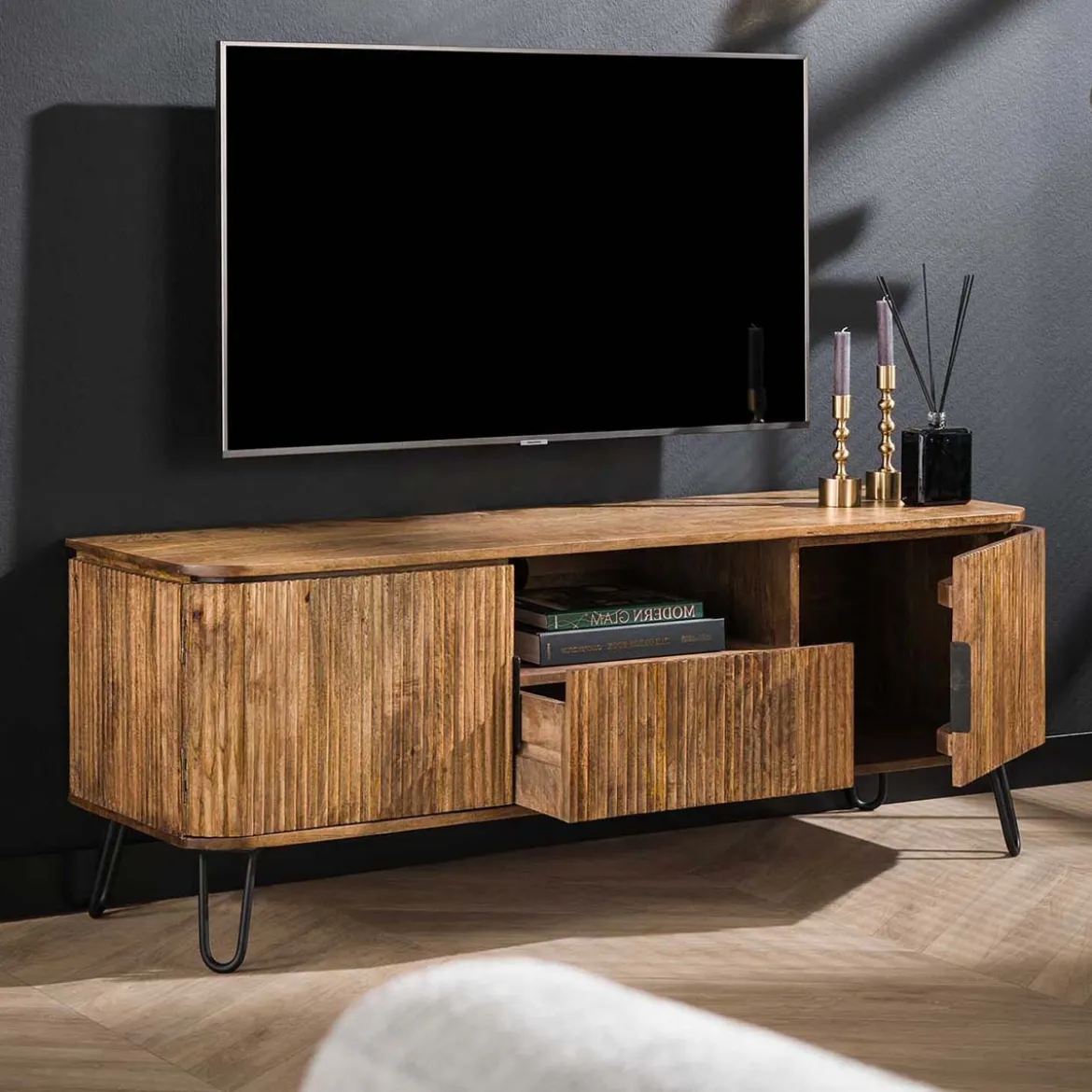 Tv-meubel mango hout met ribbels - Giani Wave